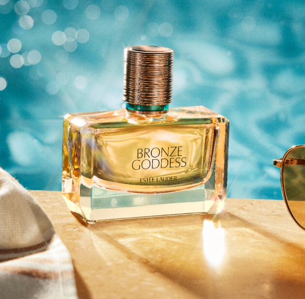 Bronze Goddess Eau fraiche by Estee Lauder by a pool