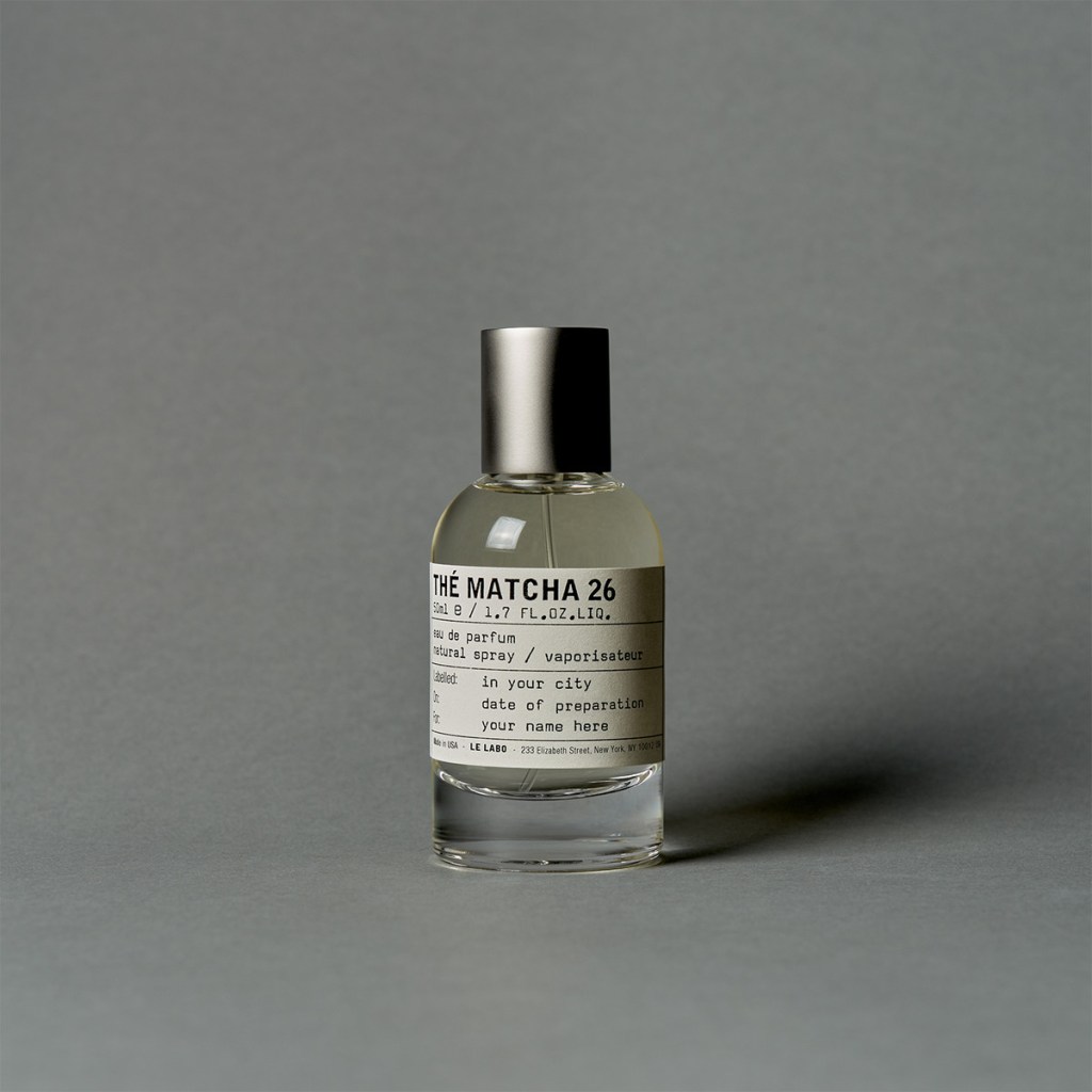 the matcha 26 le labo perfume on minimalist grey background